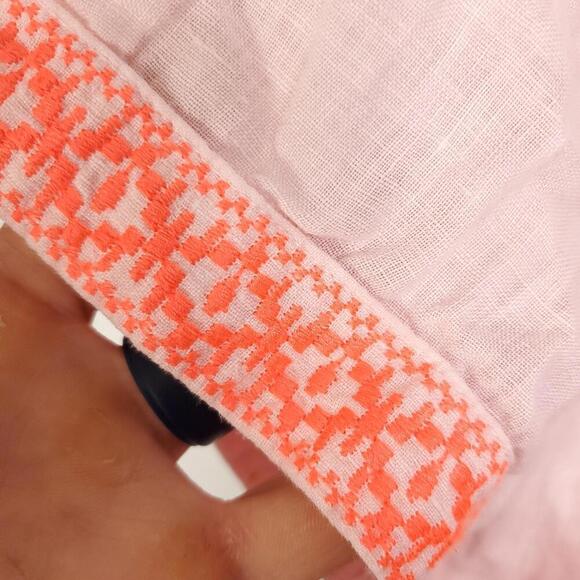 J Crew Top Womens M Linen Lightweight Square Neck Puff Sleeve Embroidered Trim - Picture 4 of 9